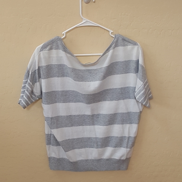 MAURICES Gray Stripe Over the shoulder Blouse - Picture 6 of 7